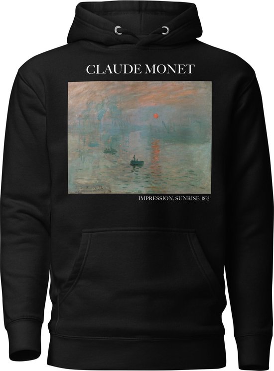 Claude Monet 'Impressie, Zonsopgang' ("Impression, Sunrise") Beroemd Schilderij Hoodie | Unisex Premium Kunst Hoodie | Zwart | M