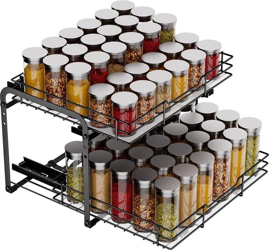 Kruidenrek Keukenorganizer Bovenkast Uittrekplank, 2-laags uittrekbaar kruidenrek voor hoge voorraadkast/badkamer/kast, voor kastbreedte ≥22-33,8, 4 draaggewichtinstellingen (Kleur: H21.2, Maat