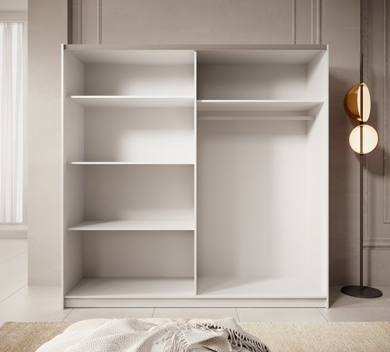 Meubella - Armoire Boets - Wit - Chêne - 200 cm - Avec miroir