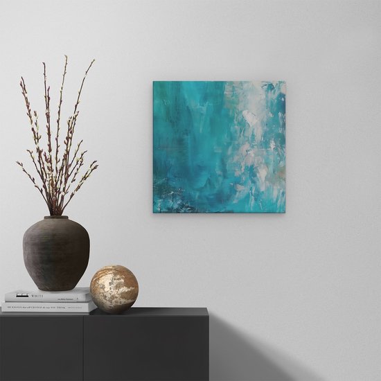 Artaza Canvas Schilderij Abstract van Blauw en Wit - 40x40 cm - Klein - Wanddecoratie Woonkamer - Schilderijen - Muurdecoratie