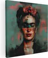 Artaza Canvas Schilderij Portret van Frida Kahlo - 40x40 - Klein - Foto Op Canvas - Canvas Print