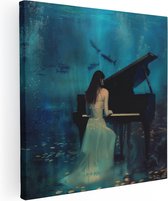 Artaza Canvas Schilderij Vrouw die Piano speelt onder Water - 40x40 - Klein - Foto Op Canvas - Canvas Print