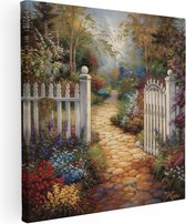 Artaza Tableau sur toile représentant une porte Witte dans un Jardin - 70 x 70 - Décoration murale - Photo sur toile - Impression sur toile