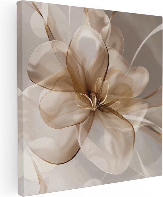 Artaza Canvas Schilderij Bloem - 70x70 cm - Wanddecoratie Bloemen - Muurdecoratie Abstract - Schilderijen Op Canvas - Beige
