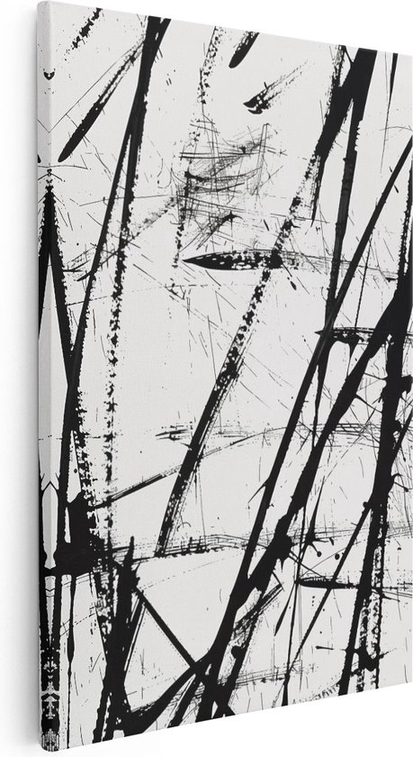 Artaza Canvas Schilderij Zwart Witte Penseelstreken op een Witte Achtergrond - 40x60 - Wanddecoratie - Foto Op Canvas - Canvas Print
