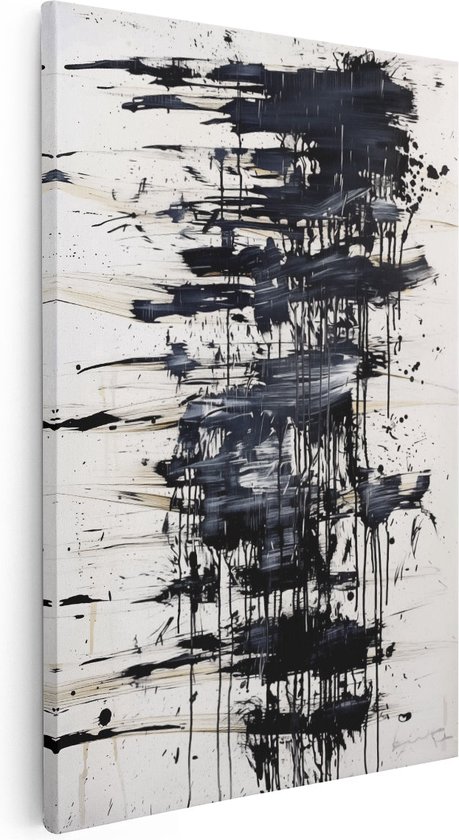 Artaza Canvas Schilderij Abstract Kunstwerk met Zwart Witte Verfspatten - 60x90 - Muurdecoratie - Foto Op Canvas - Canvas Print