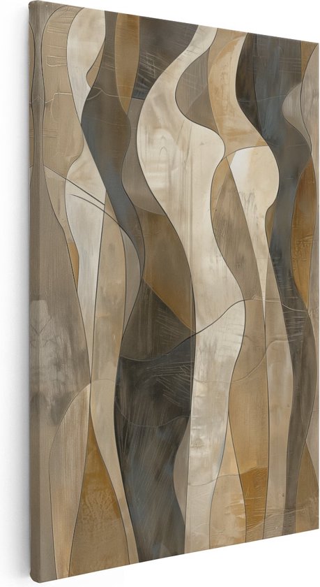 Artaza Canvas Schilderij Abstract Kunstwerk - Beige, Bruin en Zwart - 80x120 - Groot - Foto Op Canvas - Canvas Print
