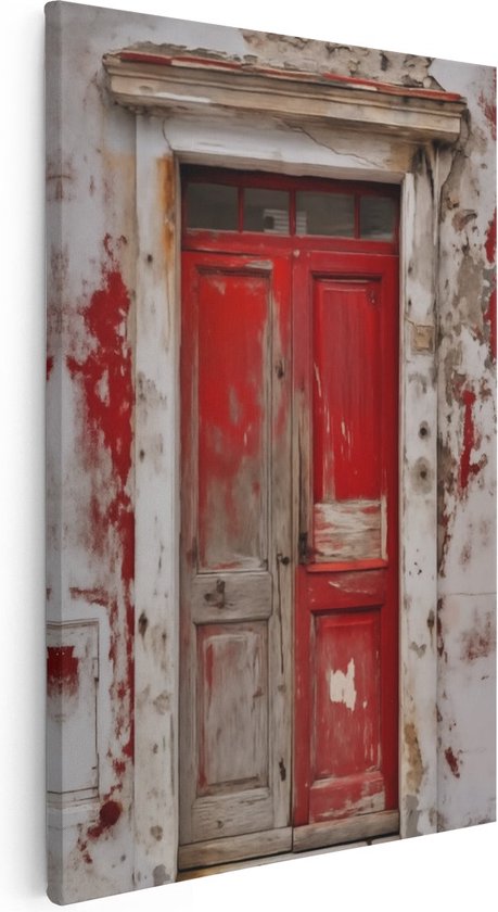 Artaza Canvas Schilderij Rode Deur op een Wit Gebouw - 80x120 - Groot - Foto Op Canvas - Canvas Print