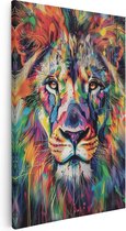 Artaza Canvas Schilderij Kleurrijke Leeuw met Verfspatten - 80x120 - Groot - Foto Op Canvas - Canvas Print