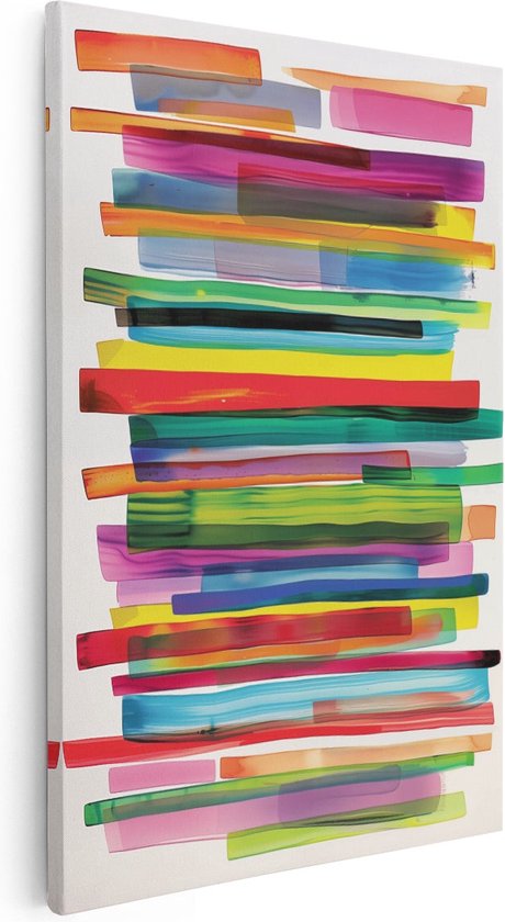 Artaza Canvas Schilderij Kunstwerk van Kleurrijke Strepen op een Witte Achtergrond - 80x120 - Groot - Foto Op Canvas - Canvas Print