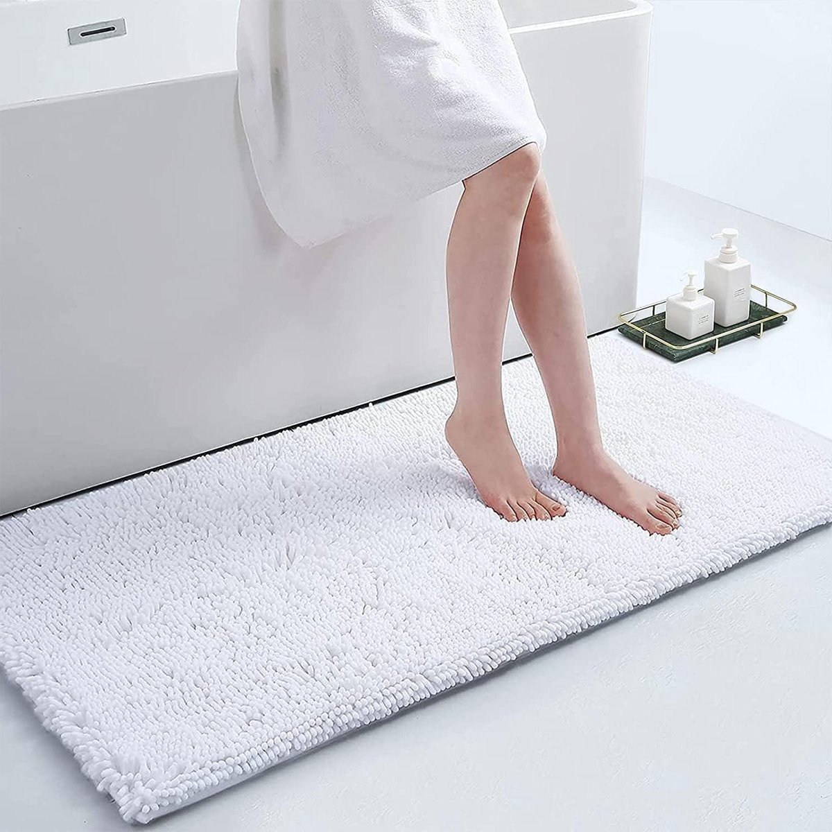 Antislip zachte chenille microvezel badmat absorberend machinewasbaar - 60 x 120 cm wit Badmat