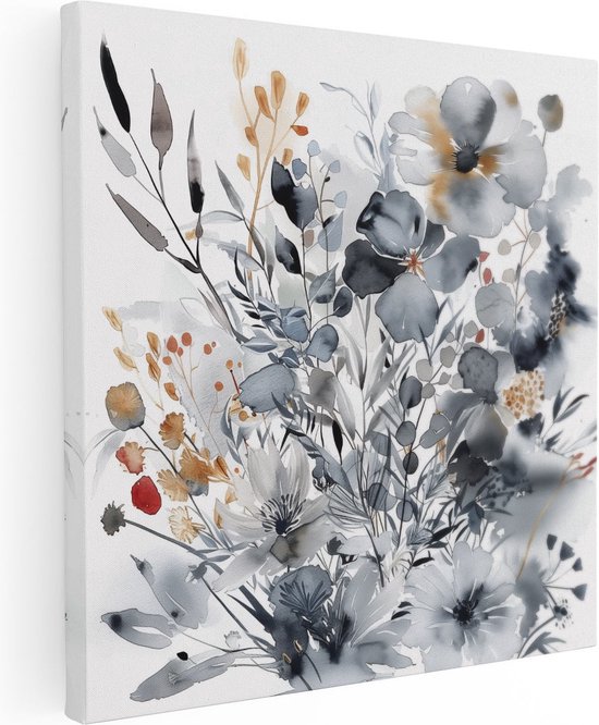Artaza Canvas Schilderij Aquarelkunstwerk van Bloemen op een Witte Achtergrond - 60x60 - Muurdecoratie - Foto Op Canvas - Canvas Print