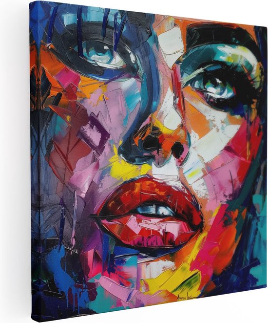 Artaza Canvas Schilderij Abstract Kunstwerk van het Gezicht van een Vrouw - 50x50 - Wanddecoratie - Foto Op Canvas - Canvas Print