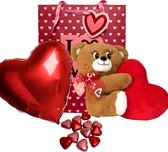 Cadeaupakket- Verjaardagscadeau- Schattige beer- Valentijn Cadeau- Pluche beer- Hartje chocolade- Folie ballon- Geschenktas- Teddybeer met hartje- Valentijnsdag cadeau voor haar- Pluche beer 20 cm- Liefde- Valentijnsdag- Moederdag- Salery Home