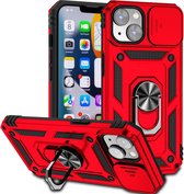 Cityhoesje - Ring - Anti Shock - Camera Bescherming - iPhone 14 Plus - Backcover - Rood