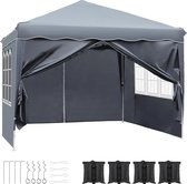 One stop shop - Tent - Waterdichte Partytent 3x3 meter opvouwbaar - Paviljoen met zijpanelen - Partytent - Easy up - Pop-up Tent met haringen, touw en anti slip poten - Grijs