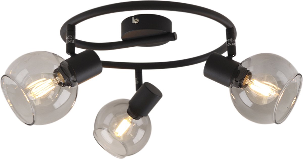 Olucia - AYLEEN - Plafondlamp - Grijs / Zwart - 3L - Vorm: Rond