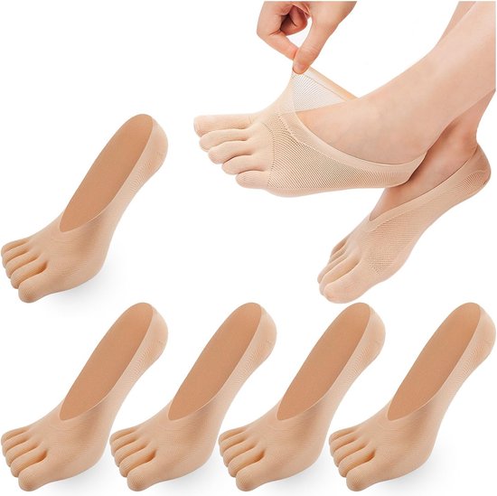 Teensokken - teen sokken - 5 paar - Yoga sokken - Gladde Teennaad - Geen vervelende naden - microvezel - kleur: huidskeur - Kant Onzichtbare Dunne Damesboot