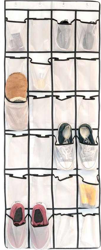 Organiseur De Chaussures Suspendu 24 Compartiments Gris - Rangement Porte 150x55 Cm