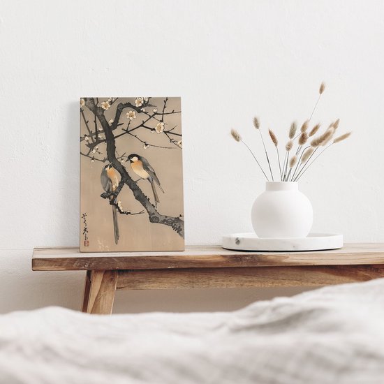 Artaza Peinture sur toile Deux Vogels assis sur une branche avec des fleurs – 20 x 30 – Klein – Photo sur toile – Impression sur toile