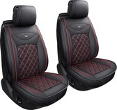 Udpomb Set van 2 voorstoelhoezen van leer in zwart en rood met ruitvormig motief, universele pasvorm voor de meeste auto's, compatibel met airbags, slijtvast kunstleer, eenvoudige installatie