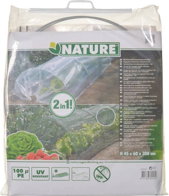 Nature - Tuintunnelset (2-in-1: folie + net) - 45 x 60 x 300cm - Nature