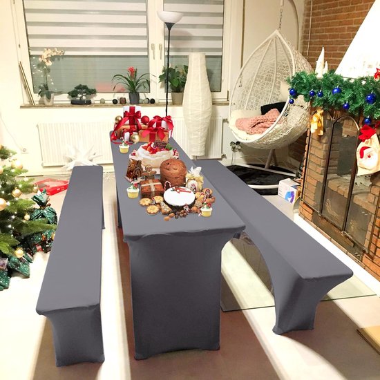 Lot De 2 Housses Table à Bière - 220x50x70 Cm Noir - Élasthanne - Pour Banquet Et Jardin