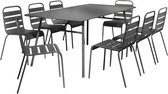 MYLIA Tuineethoek van metaal - Een tafel D200 cm en 8 opstapelbare stoelen - Donkergrijs - MIRMANDE van MYLIA L 200 cm x H 79 cm x D 100 cm