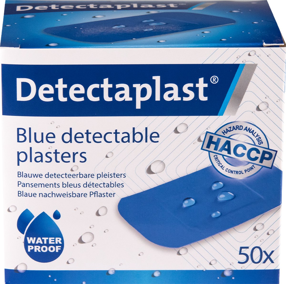 Goedkoopste Detectaplast blauwe wondpleisters waterproof - metaaldetecteerbare, waterdichte en vuilwerende pleisters sensitive, voor de voedingsindustrie, catering en grootkeuken, 50 x 72 mm, 50 stuks