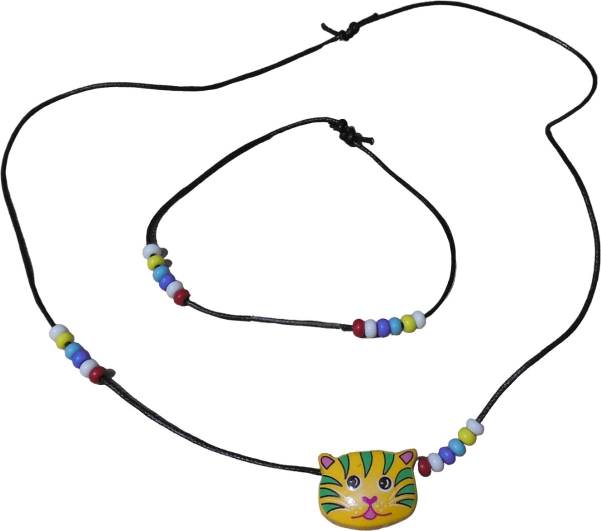 Kinderketting+armband katachtige met kralen