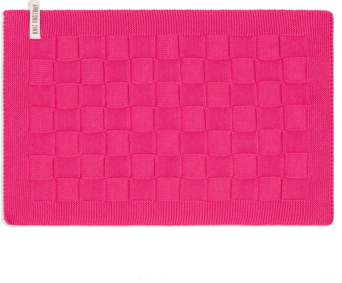 Knit Factory Gebreide Placemat Uni - Rechthoek - Dubbelzijdig te gebruiken - Eetmat - Onderlegger - Fuchsia - Roze - 50x30 cm