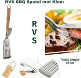 Roestvrijstalen BBQ Spatel met Klem -Barbecue Accessoire - RVS - Ook voor Bakplaat -40CM