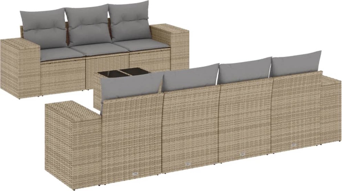 vidaXL 8-delige - Loungeset - met - kussens - poly - rattan - beige