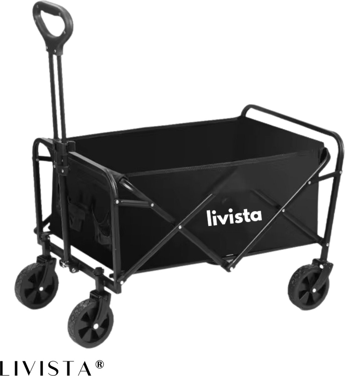 Livista ® - Bolderkar Zwart Opvouwbaar - Verstelbare Hendel - 80KG Draagkracht - 115L Inhoud - Krachtig & Compact