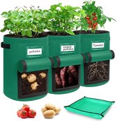 Aardappelplantenzak, aardappelzak om te planten, 3 stuks, 33 liter plantenzak met zichtbare klep, plantenbordjes om te beschrijven voor aardappelen, tomaten, bloemen, groenten (groen-13)