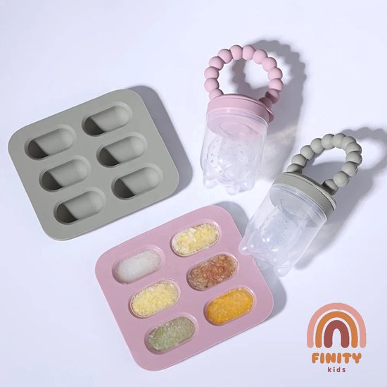 Finity Kids Fruitspeen en Bijtring - Fruit feeder - Fruitzuiger - Kinder bestek - Babyspeen voor groenten en fruit - BPA/PVC Vrij - Inclusief Vriesbestendig Bewaarbakje - Verlichting voor Doorkomende Tandjes - Vaatwasmachinebestendig - Roze van Finity Kids — afbeelding 2
