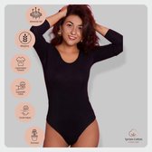 Dames Premium Katoen Bodysuit met Lange Mouwen - Zwart- XL