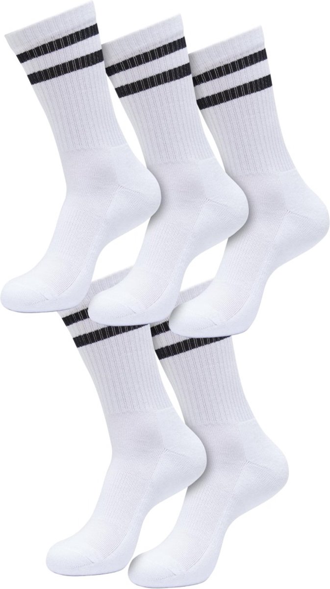 Urban Classics Double Stripe 5Pack Sokken 35/38 Wit