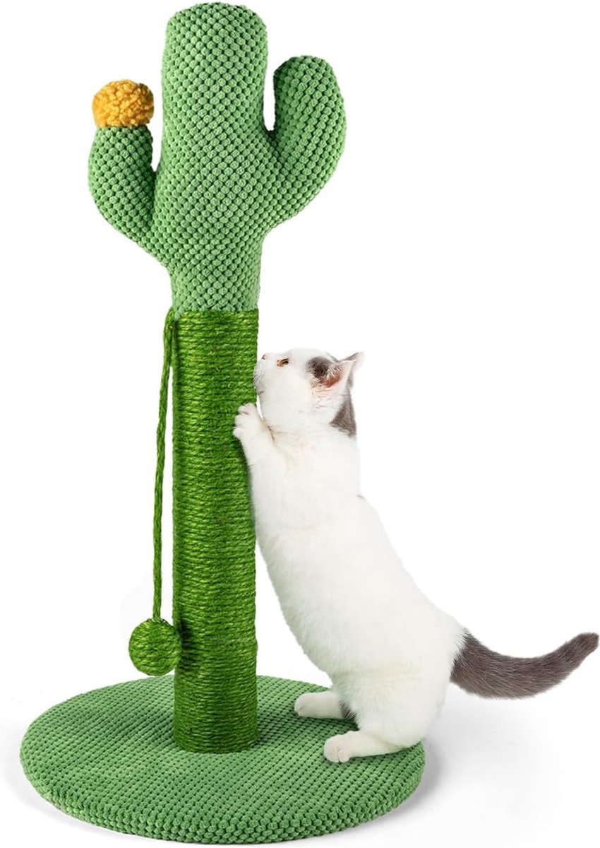 Krabpaal voor katten, krabzuil, cactus, krabpaal, kleine kras, cactus voor katten, krabcactus, natuurlijke sisal, stabiel, 57,9 x 33 cm, groen