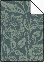 Proefstaal ESTAhome behangpapier vintage bloemen donkerblauw en vergrijsd groen - 139429 - 26,5 x 21 cm