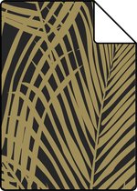 Proefstaal ESTAhome behangpapier palmbladeren zwart en goud - 139318 - 26,5 x 21 cm