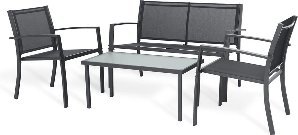 MS® - Tuinset - Tuinmeubel 4 persoons - Loungeset - Glazen tafelblad - Aluminium frame - Antraciet - Modern tuintafel