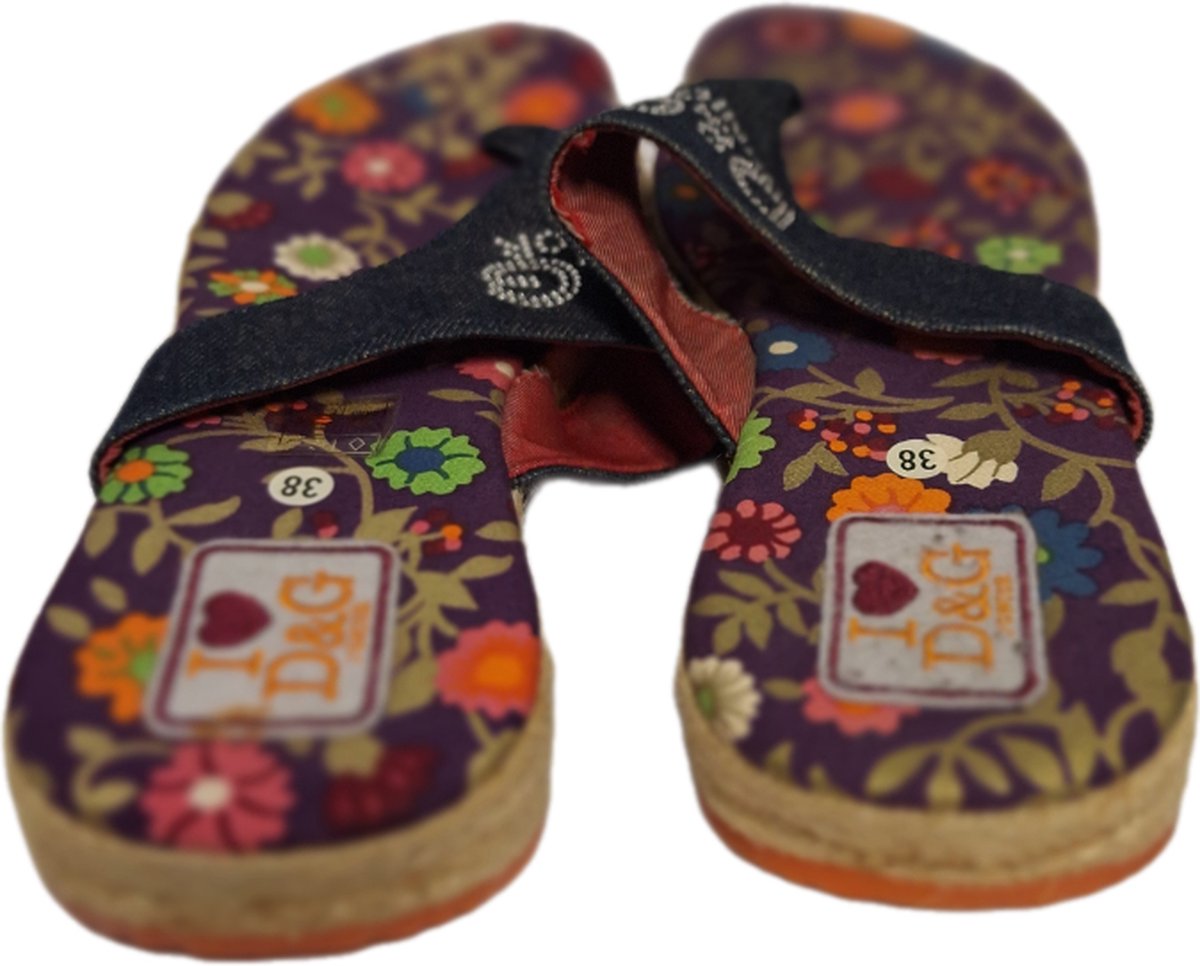 D&G ESPADRILLE LADYSLIPPER BLACKDENIM MET FLEURIL SOLE SIZE 41