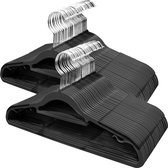 Robuuste kledinghangers - 50 stuks duurzame hangers met antislip ontwerp - 360° draaibare haak - zwart + zilver - ruimtebesparend - 1 inch dik kledinghangers