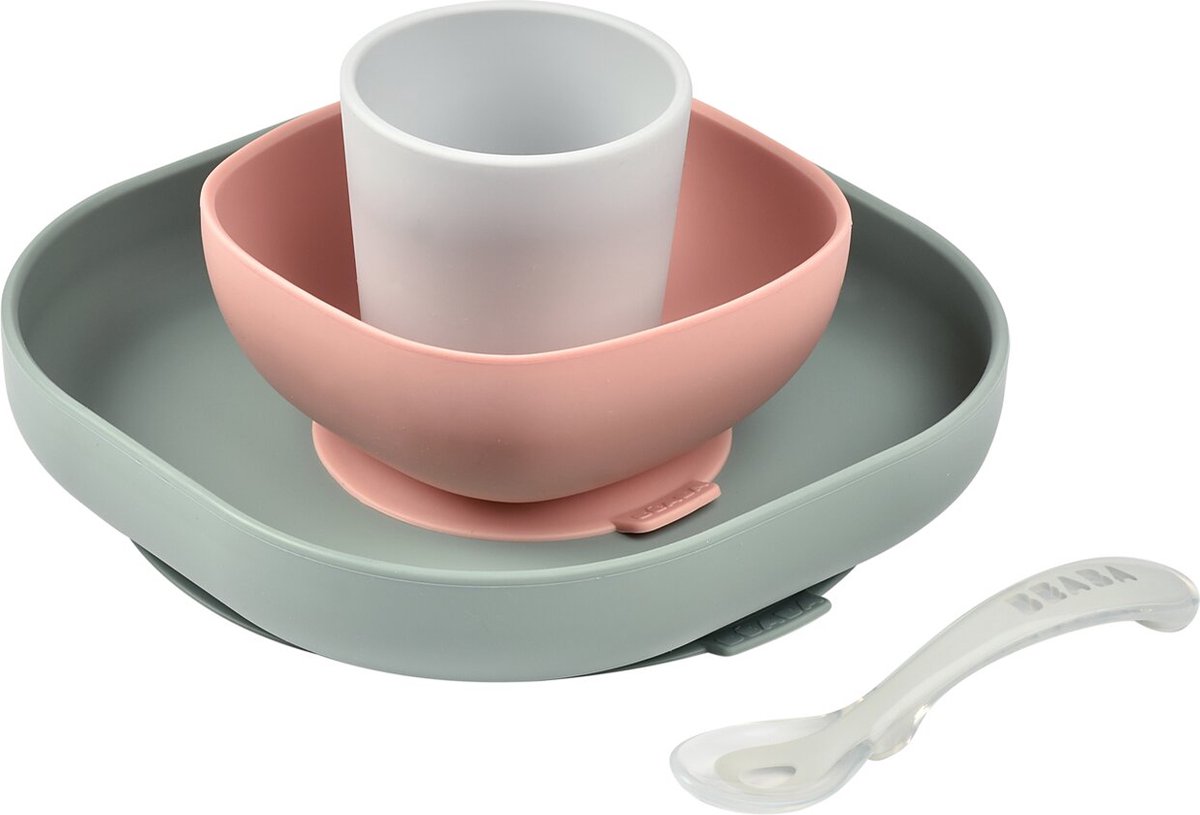 Goedkoopste Béaba - Silicone maaltijdset - Kinderservies - 4-delig - Roze/groen