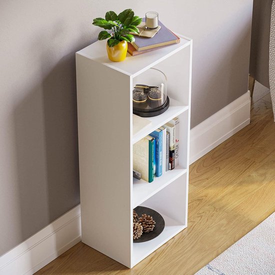Oxford Boekenkast met 3 Planken - Hout Wit voor Kantoor, Woonkamer en Slaapkamer Beside shelf