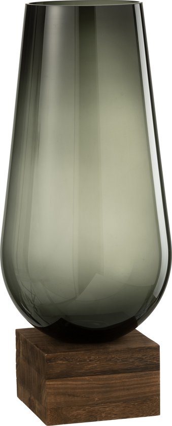 J-Line Vase Sur Pied Eno Verre/Bois Marron Fonce Gris Large