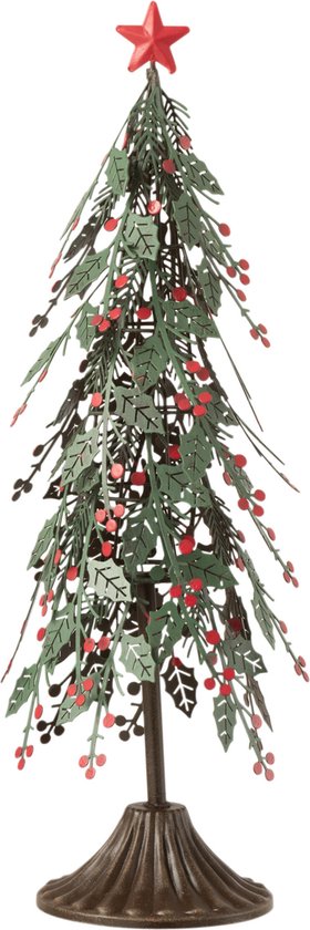 J-Line kerstboom Op Voet Blaadjes - metaal - groen/rood - small