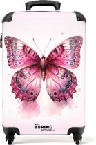NoBoringSuitcases.com® - Roze kinderkoffer vlinder - Trolley koffer meisje - 55x35x25