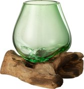 J-Line vaas Op Voet Gamal - hout/gerecycleerd glas - naturel/groen - small